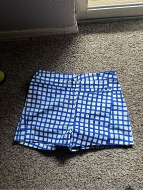 Milly Blue and White Checked High-Rise Shorts